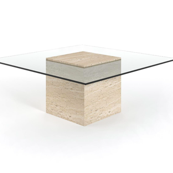 Arte Marble Almenara Traverten Cam Orta Sehpa