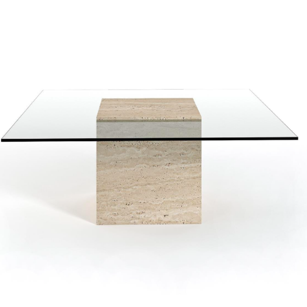 Arte Marble Almenara Traverten Cam Orta Sehpa