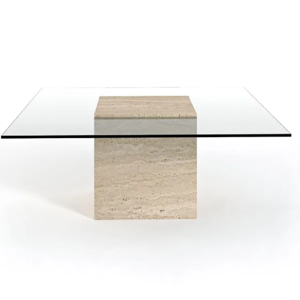 Arte Marble Almenara Traverten Cam Orta Sehpa