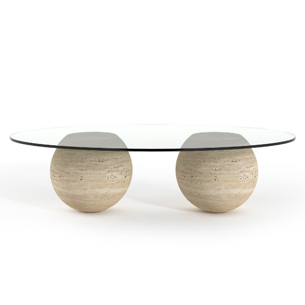 Arte Marble Colatina Traverten Cam Orta Sehpa