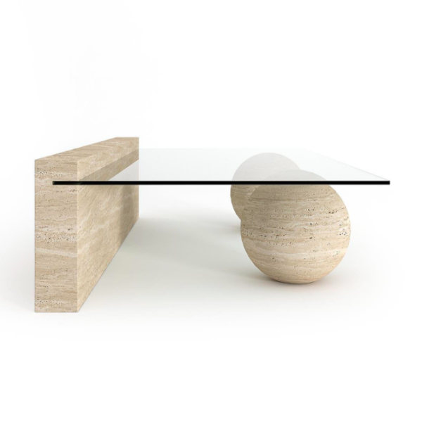 Arte Marble Itacare Traverten Cam Orta Sehpa