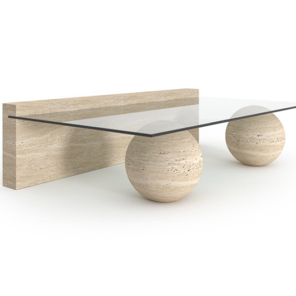 Arte Marble Itacare Traverten Cam Orta Sehpa