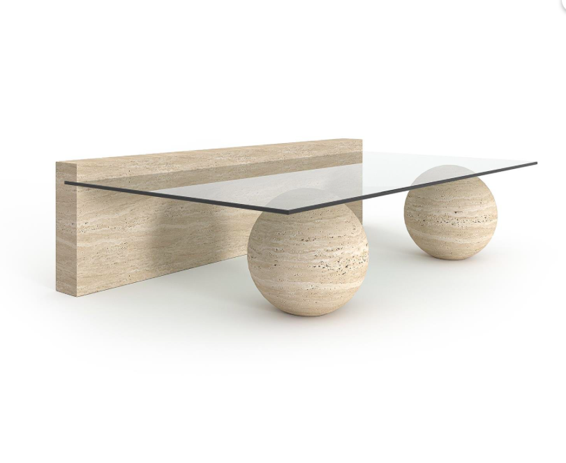 Arte Marble Itacare Traverten Cam Orta Sehpa