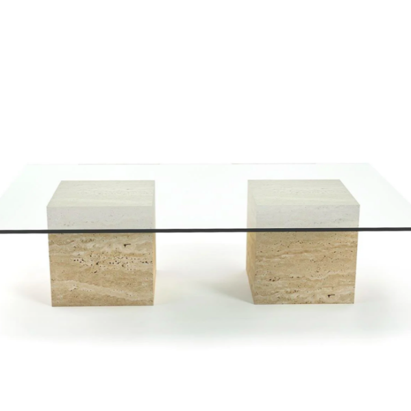 Arte Marble Irati Traverten Cam Orta Sehpa