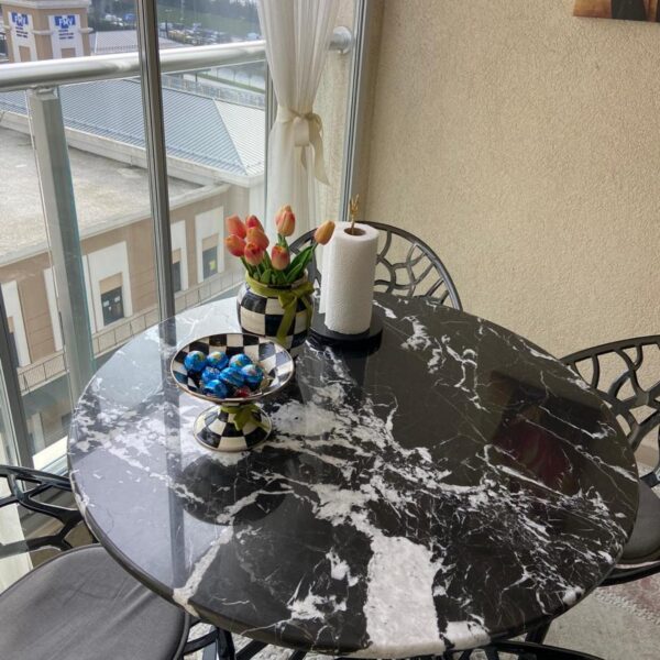 Arte Marble Sorocaba Alanya Siyahı Mermer Yuvarlak Yemek Masası