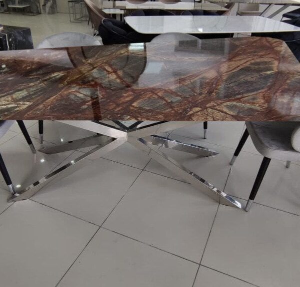 Arte Marble Marilia Rain Forest Brown Mermer Yemek Masası