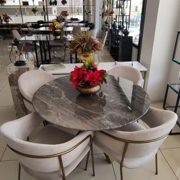 Arte Marble Valinhos Grizio Mermer Yuvarlak Yemek Masası