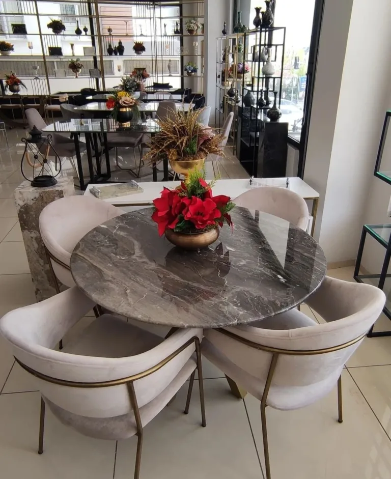 Arte Marble Valinhos Grizio Mermer Yuvarlak Yemek Masası
