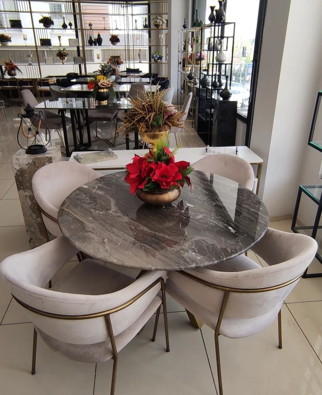 Arte Marble Valinhos Grizio Mermer Yuvarlak Yemek Masası