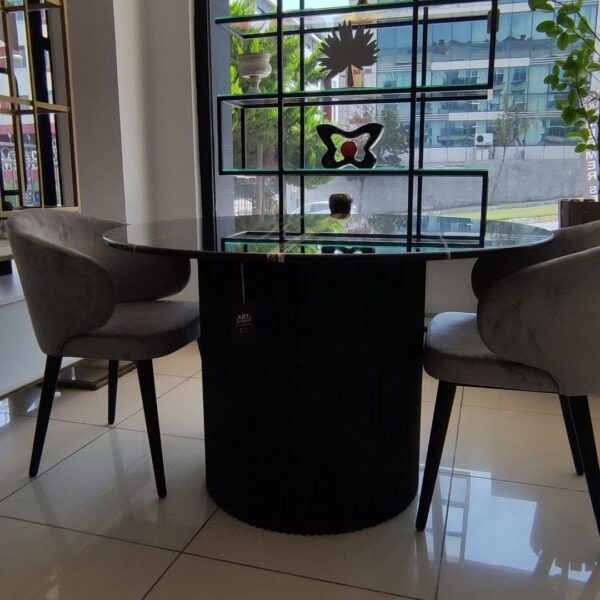 Arte Marble Vinhedo Sahara Noir Mermer Yuvarlak Yemek Masası