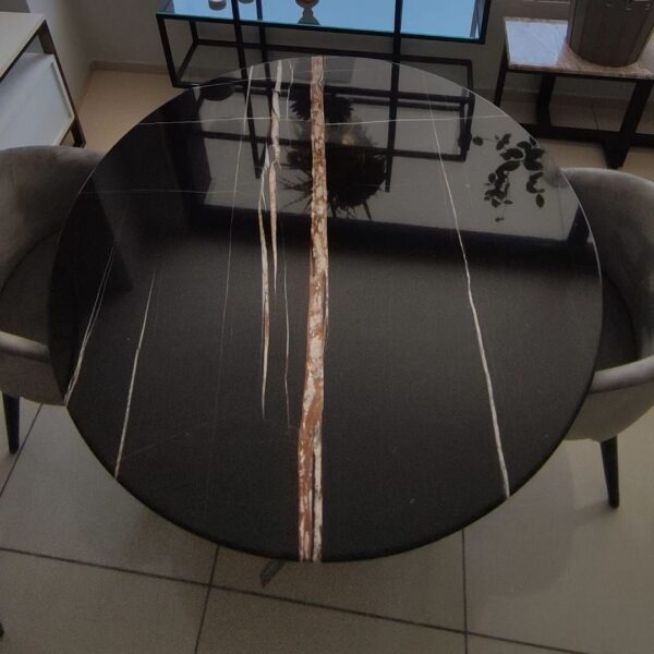 Arte Marble Vinhedo Sahara Noir Mermer Yuvarlak Yemek Masası