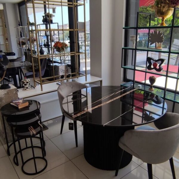 Arte Marble Vinhedo Sahara Noir Mermer Yuvarlak Yemek Masası