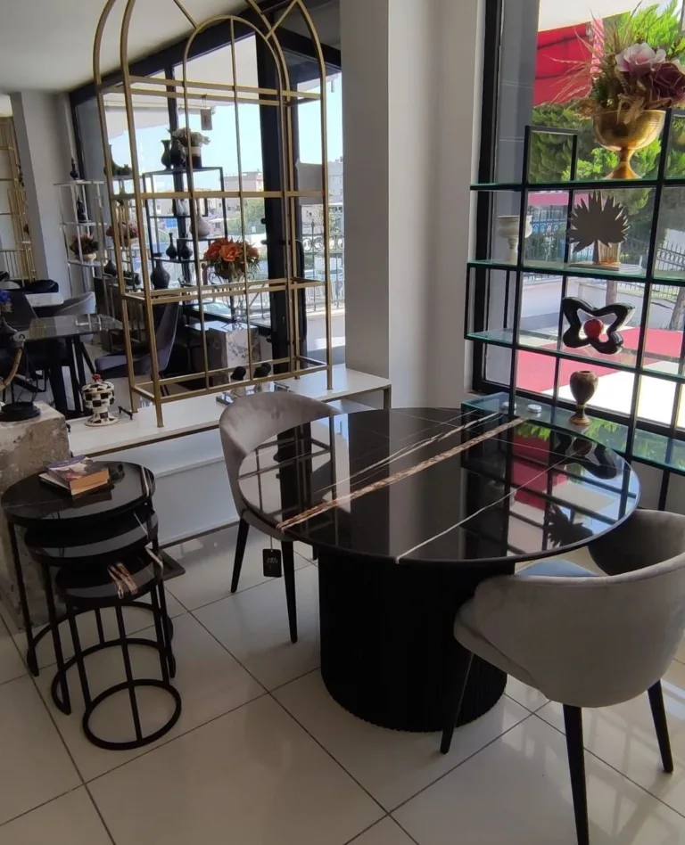 Arte Marble Vinhedo Sahara Noir Mermer Yuvarlak Yemek Masası
