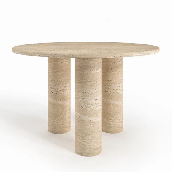 Arte Marble Soledade Traverten Yuvarlak Yemek Masası