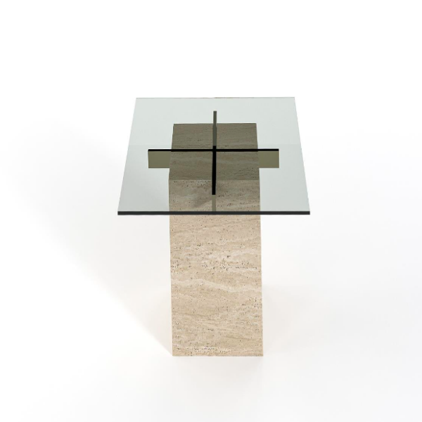 Arte Marble Baturite Traverten Cam Yan Sehpa