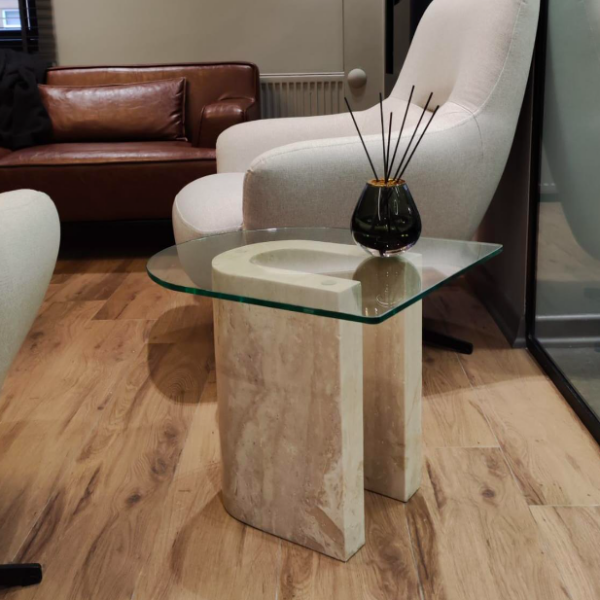 Arte Marble Parnamirim Traverten Cam Yan Sehpa