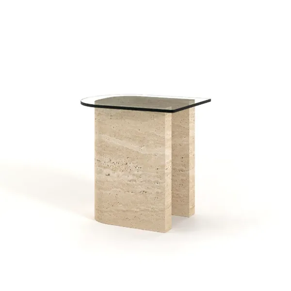 Arte Marble Parnamirim Traverten Cam Yan Sehpa