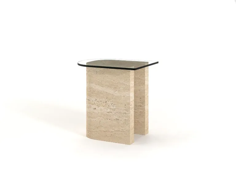 Arte Marble Parnamirim Traverten Cam Yan Sehpa